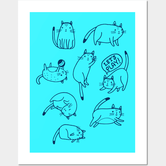 Cute Cats In Different Posses - Cat Lover Cute Design Wall Art by Squeak Art